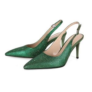 Green Crystal Slingback Pointed-Toe Heels